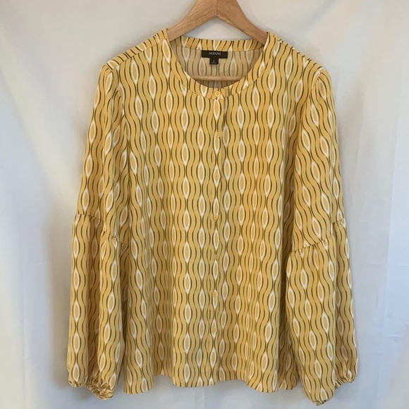 Alfani Blouse Button down with Puffy sleeves geometric pattern - Picture 1 of 8